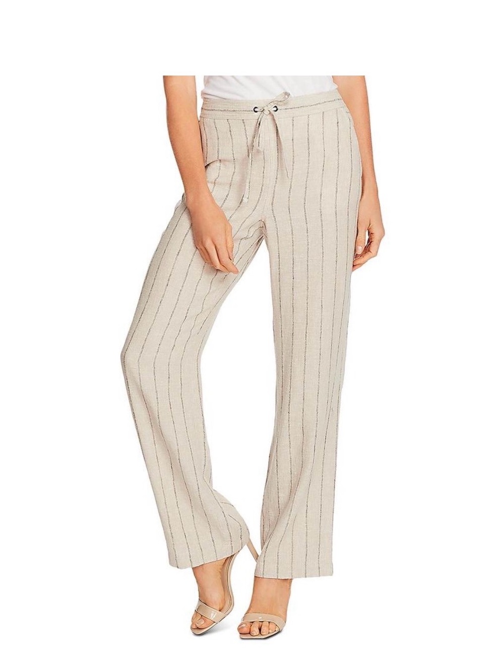 Vince Camuto Womens Tan Linen Blend Striped Casual Wide Leg Pants Size XS